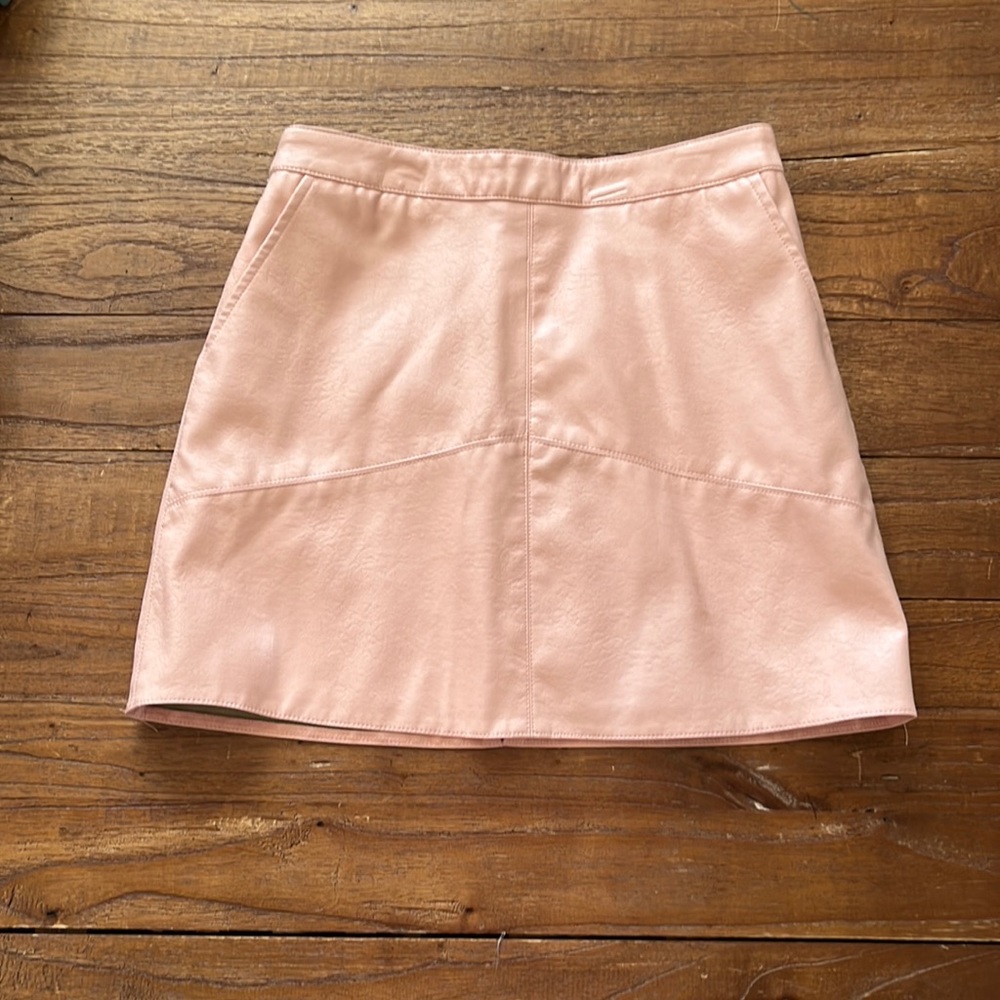 light pink leather mini skirt